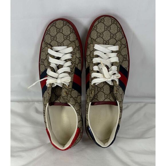 New Gucci Ace GG Supreme Web Red Beige Shoes Size 11.5 US (367274) main image 5